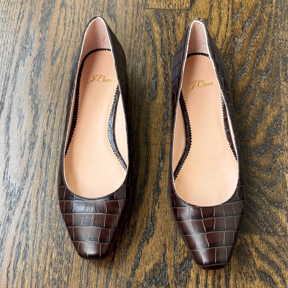 J. Crew Dark Brown Croc-Embossed Flats